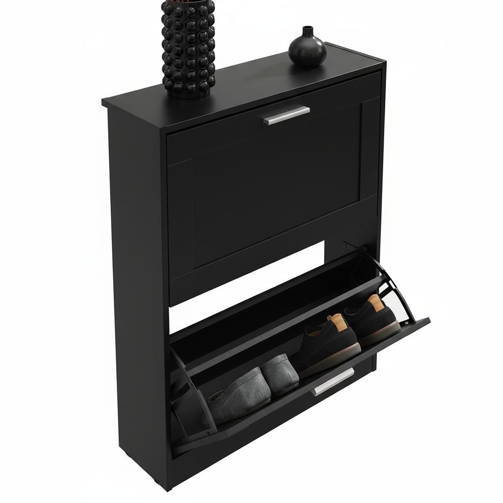 SoBuy FSR137-SCH Shoe tipper shoe shelf shoe cabinet with 2 flaps shoe rack narrow shoe chest of drawers black BHT approx. 60x80x25cm