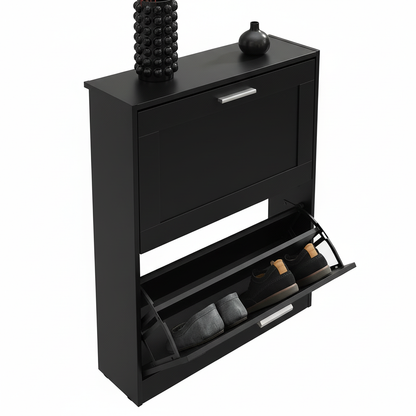 SoBuy FSR137-SCH Shoe tipper shoe shelf shoe cabinet with 2 flaps shoe rack narrow shoe chest of drawers black BHT approx. 60x80x25cm