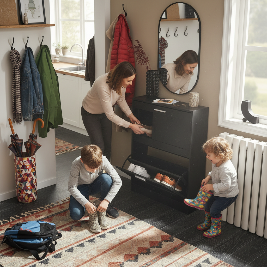 SoBuy FSR137-SCH Shoe tipper shoe shelf shoe cabinet with 2 flaps shoe rack narrow shoe chest of drawers black BHT approx. 60x80x25cm