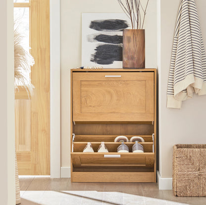 SoBuy FSR137-SCH Shoe tipper shoe shelf shoe cabinet with 2 flaps shoe rack narrow shoe chest of drawers black BHT approx. 60x80x25cm